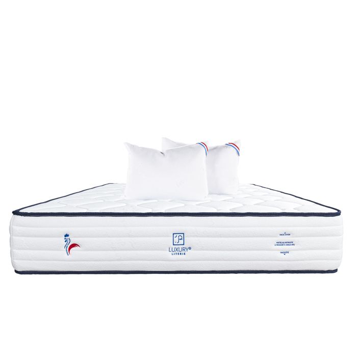 Matelas 160x200 cm, Patriote, 27cm, Ressorts Ensachés, mémoire de forme , Indépendance du Couchage, Soutien ferme + 2 Oreillers