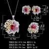 New Jewelry Set Luxurious High-end Versatile Red Zircon Necklace Earrings Ring Full Temperament Women's Batch