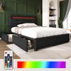 Bed Frame with LED Lighting, 2 Drawers, Single Upholstered Bed 90x200cm, Height-Adjustable Headboard, Wooden Slatted Frame, Black (Without Mattress)