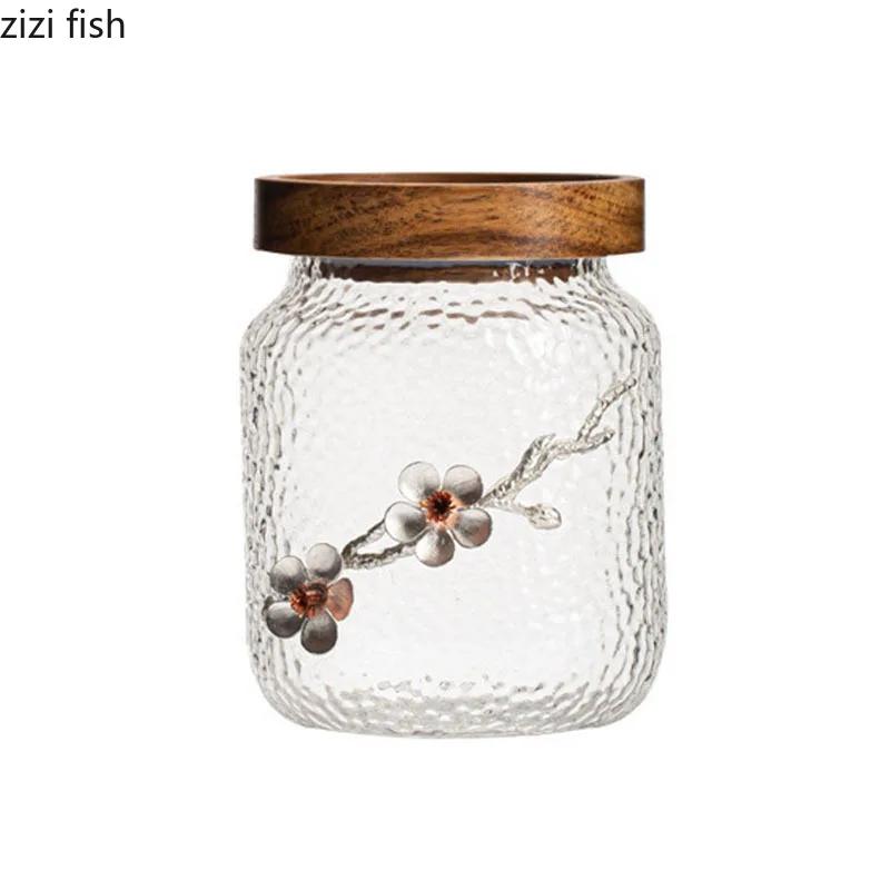 Hammer Pattern Glass Storage Jar Creative Three-dimensional Plum Blossom Candy Dried Fruit Jar Tea Jar Home Storage Container