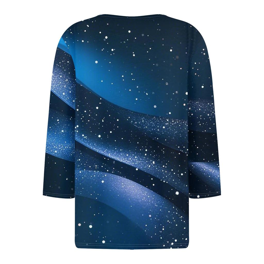 Women's Fashion Button V-Neck Seven Sleeve Geometric Gradient Casual Top