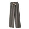 YX Women's Fleece-Lined Knitted Wide-Leg Pants - High-Waisted, Slimming, Ribbed, Warm, Autumn/Winter Casual Wear