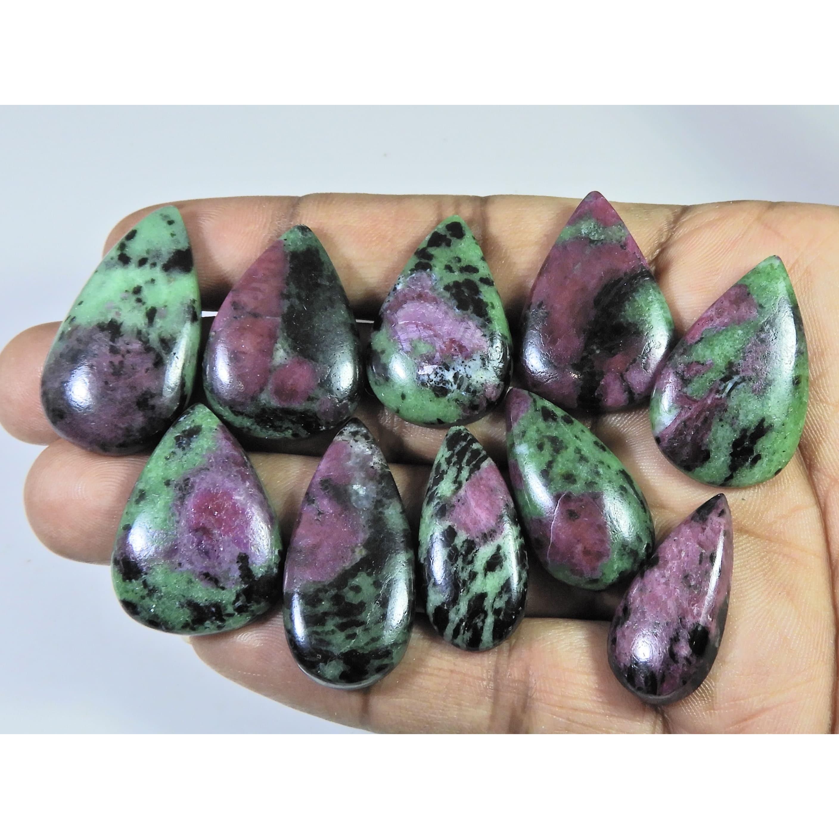 

297Cts.. Natural Ruby Zoisite Pear Cabochon Loose Gemstone 10Pcs Lot C-505
