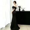 Black One-word Shoulder Waist Fish Tail Evening Dress Skirt Light Luxury Niche Host Temperament Art Test Performance Dress