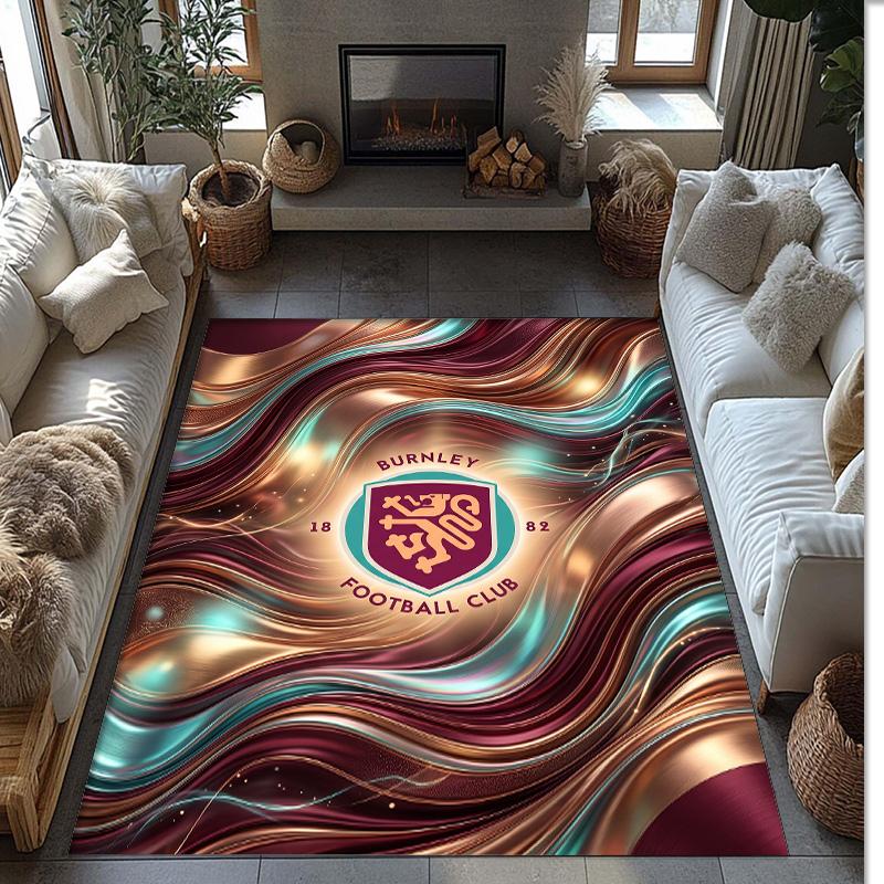 Burnley Football Print Crystal Velvet Rug, Comfortable Water Absorbent Non Slip Indoor Floor Carpet