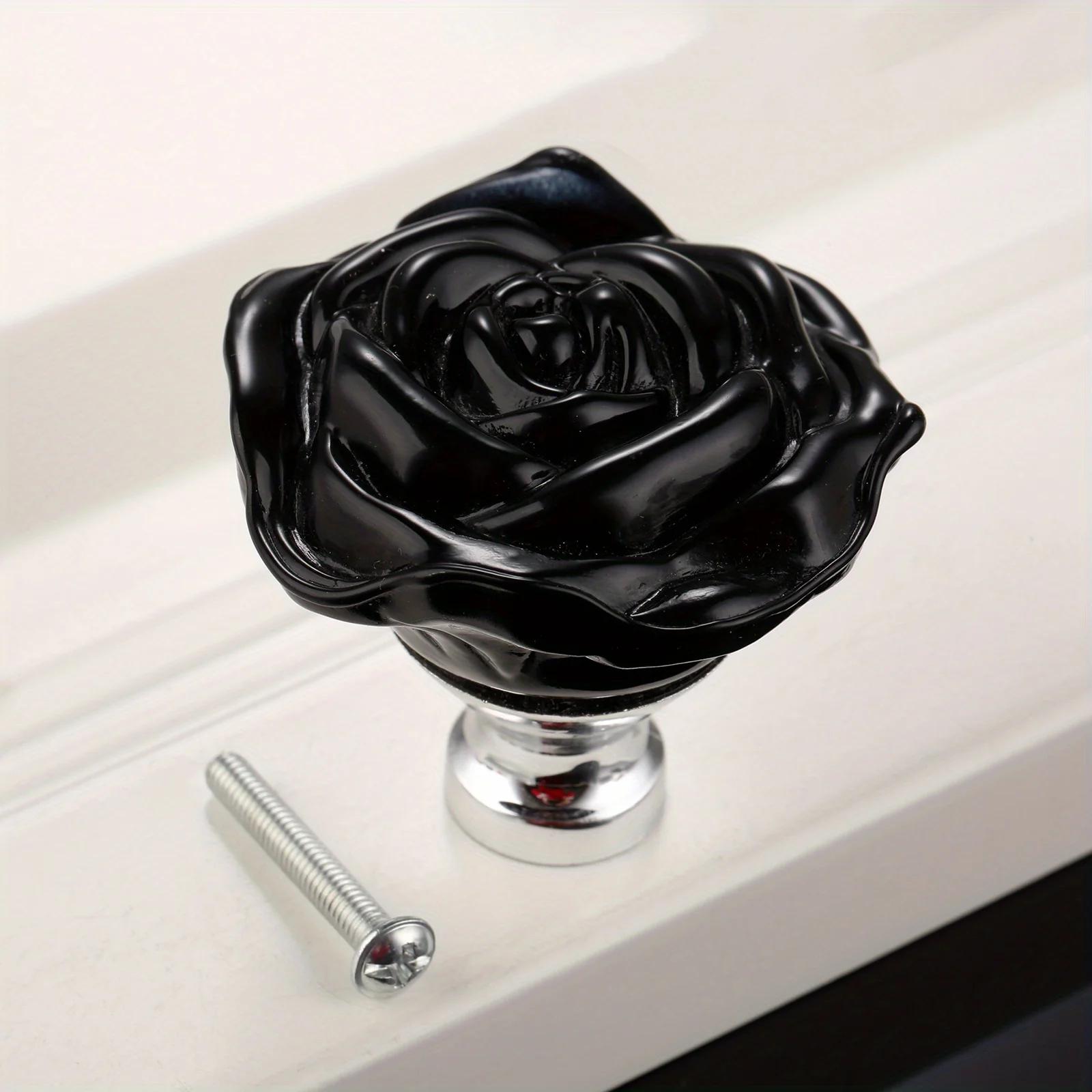 

50mm Colorful Crystal Rose Glass Knob Single Hole Wardrobe Dresser Drawer Kitchen Wine Cabinet Pulls Furniture Accessories 1pc чёрный