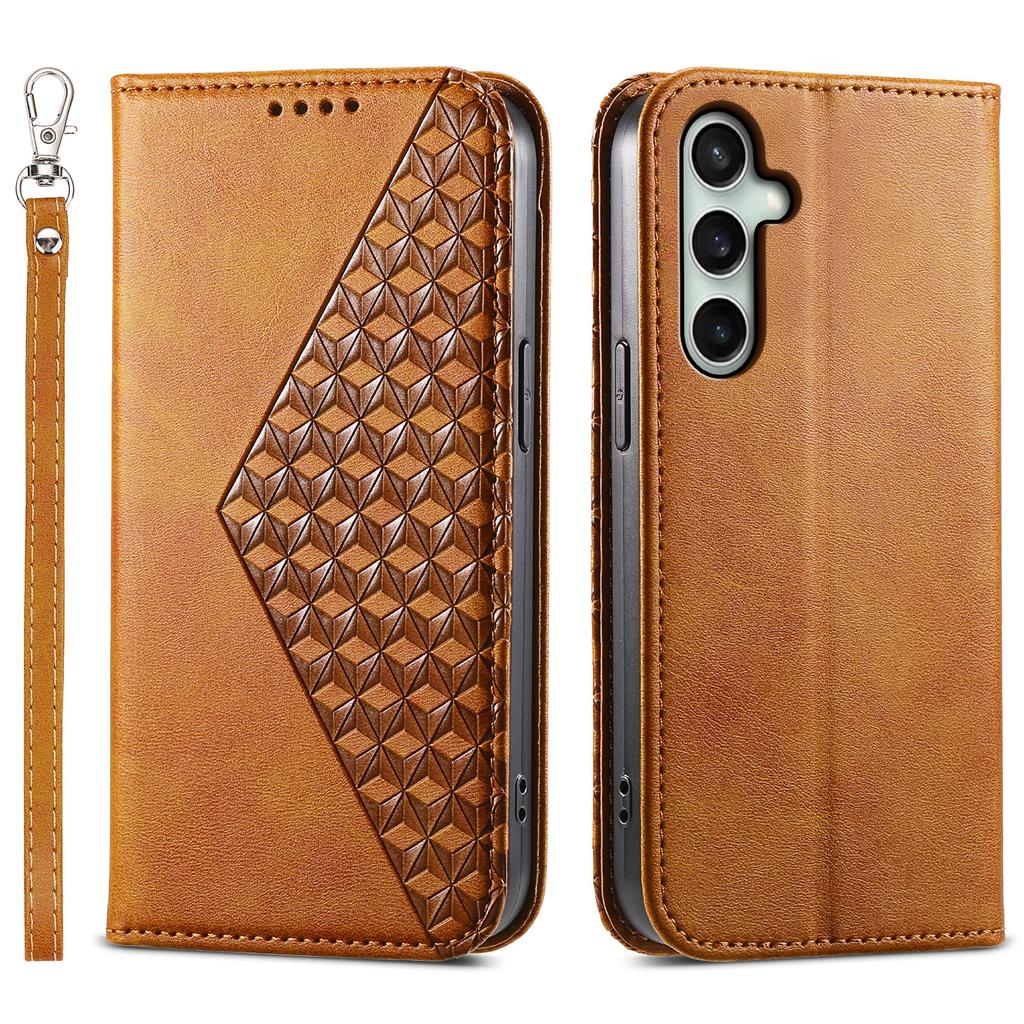 Etui portfelowe dla Samsunga Galaxy S24 FE, tekstura cielęca, skóra PU, pokrowiec na telefon ze smyczą