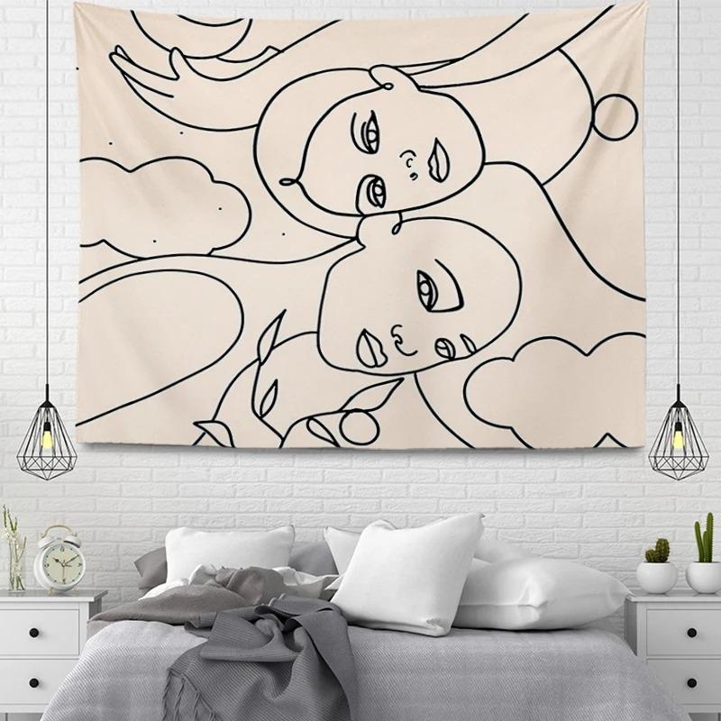 Office Living Room Tapestry Simple Line Geometric Pattern Hanging Cloth Home Wall Decoration Tapestry