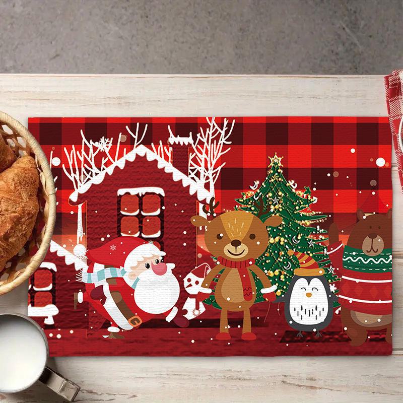 2024 Fete de masă din in de Crăciun - Decor de sărbători festive, izolate, design imprimat