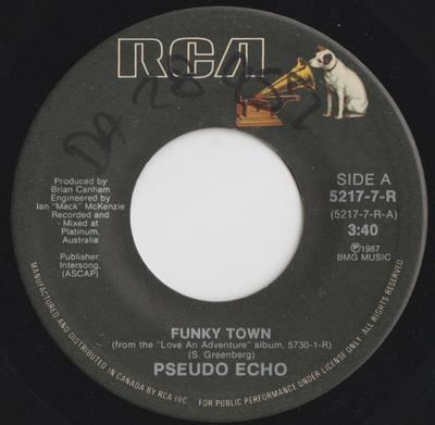 7inch Record PSEUDO ECHO  Funky Town 52177R RCA 1987 Canada Dance  Electronica Used