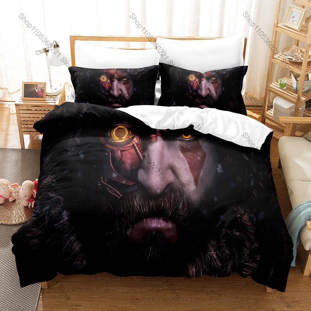 Grafika Wojownika Kratos i Atreus God Of War Ragnarok Przygoda w Dzikim Lesie Gra Walki Pościel Poszewka na Kołdrę + 2 Poszewki na Poduszki