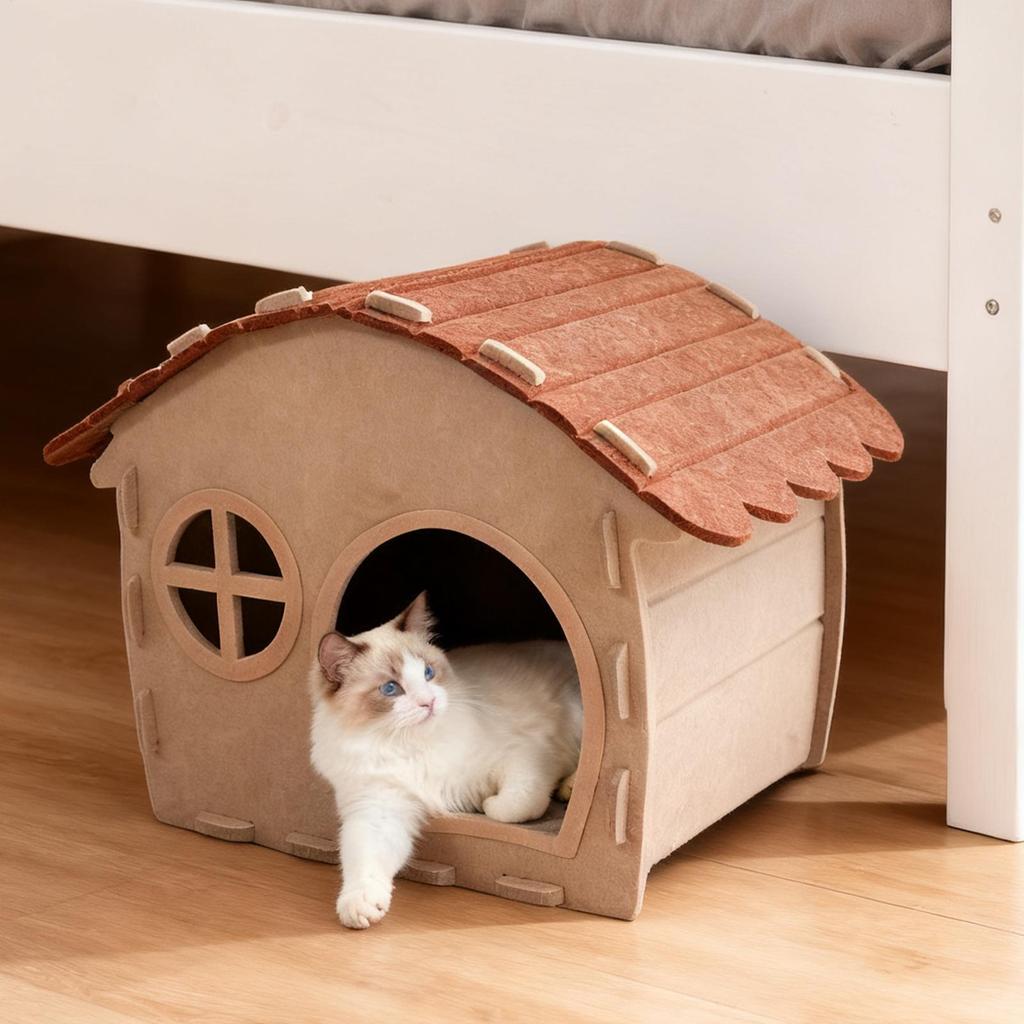 Felt Pet Sleeping Shelter Semi-Enclosed Cat Sleeping and Playhouse Outdoor Stray Cat House for Kitten Porch Garden