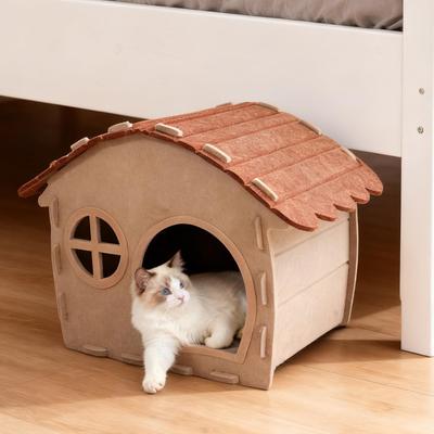 Felt Pet Sleeping Shelter Semi-Enclosed Cat Sleeping and Playhouse Outdoor Stray Cat House for Kitten Porch Garden