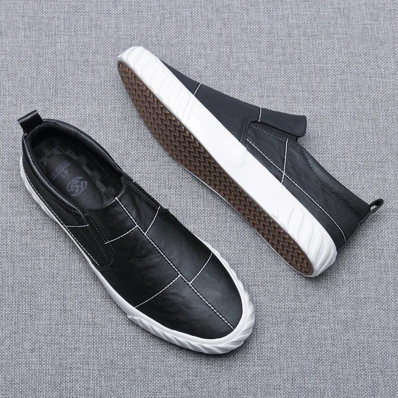2024 Men Shoes Spring Autumn New Simple Fashion Leather Casual Shoes Slip-on Loafers Leather Flat Skate Shoes