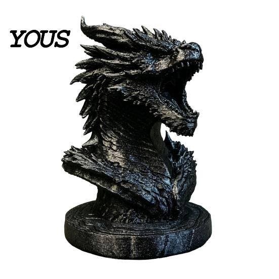 Desktop Dragon Decoration Head Figurine, 3D Printed Fantasy Statue, Mythical Black Sculpture Animal for Home Office Desk Decor, Gift Collectors Scale