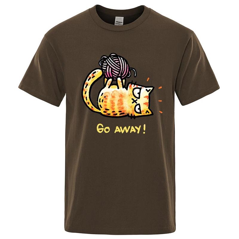 Angry Cat Go Away Cartoons Print Unisexs Tshirts Oversized Crewneck T Shirts Breathable Clothes Summer Cotton TShirt Loose