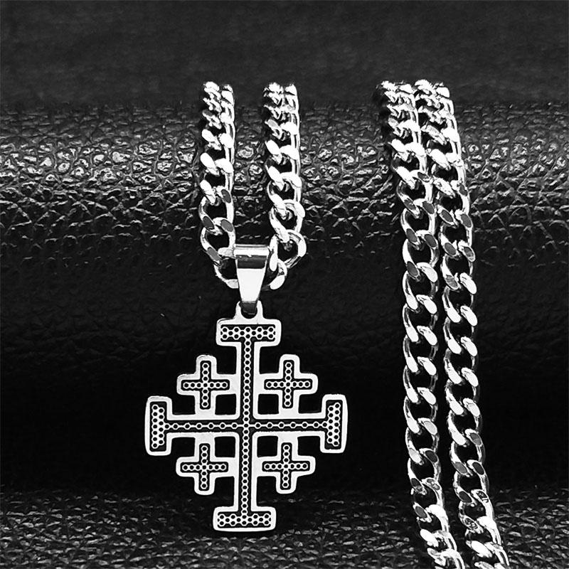 Goth Jerusalem Cross Pendant Necklace for Women Men Choker Stainless Steel Hip Hop Crusader Cross Necklaces Jewelry N1815-2S03