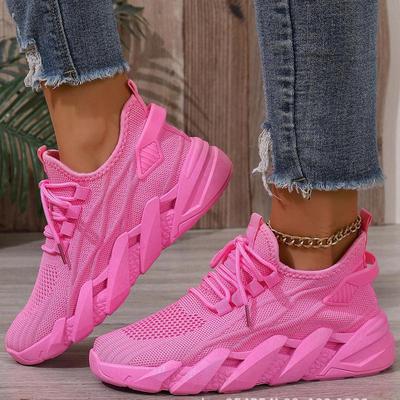Rosa Sneaker Damenschuhe Lässige Atmungsaktive Mesh-Sneaker Damen zum Hineinschlüpfen Fliegende Schuhe Damensneaker Leichte Plateau