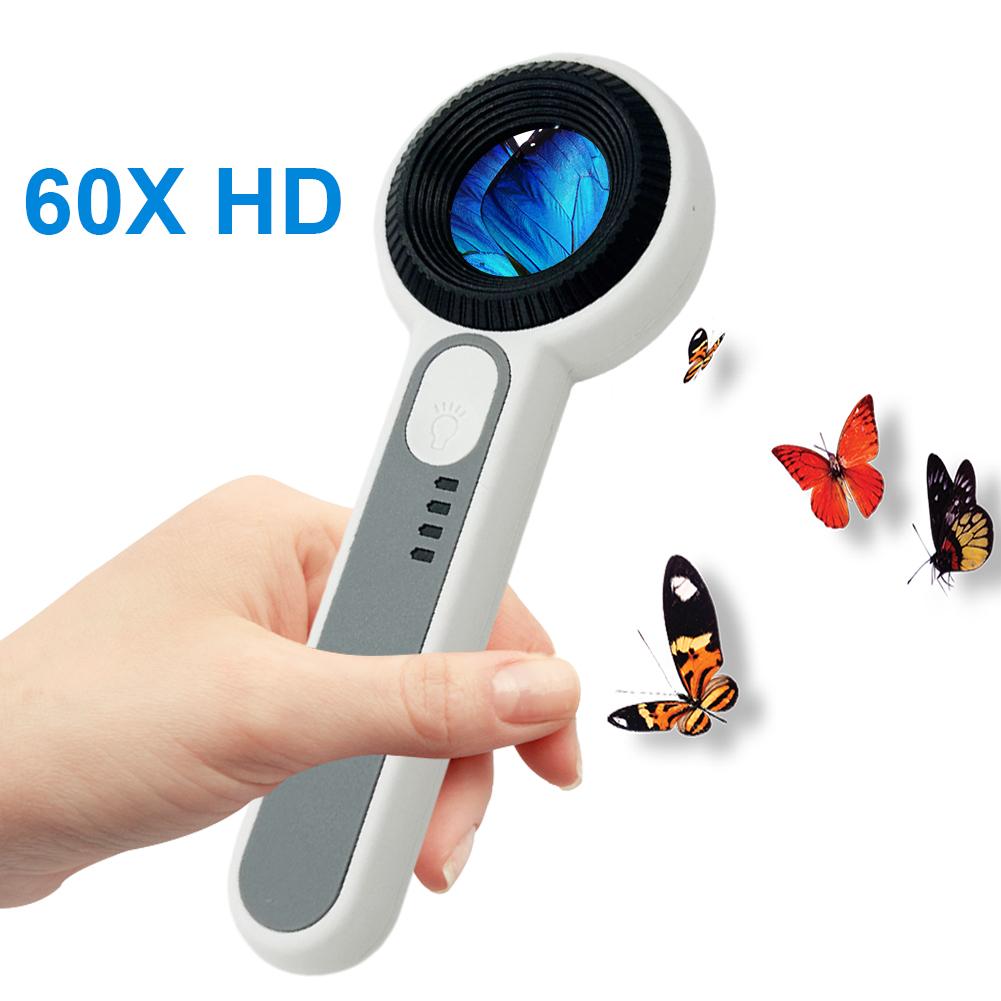 60X Illuminated Magnifying Glass Rechargeable Lightweight Luminous Magnifier 2 Lighting Mode Lighting Book Magnifier for Elderly
