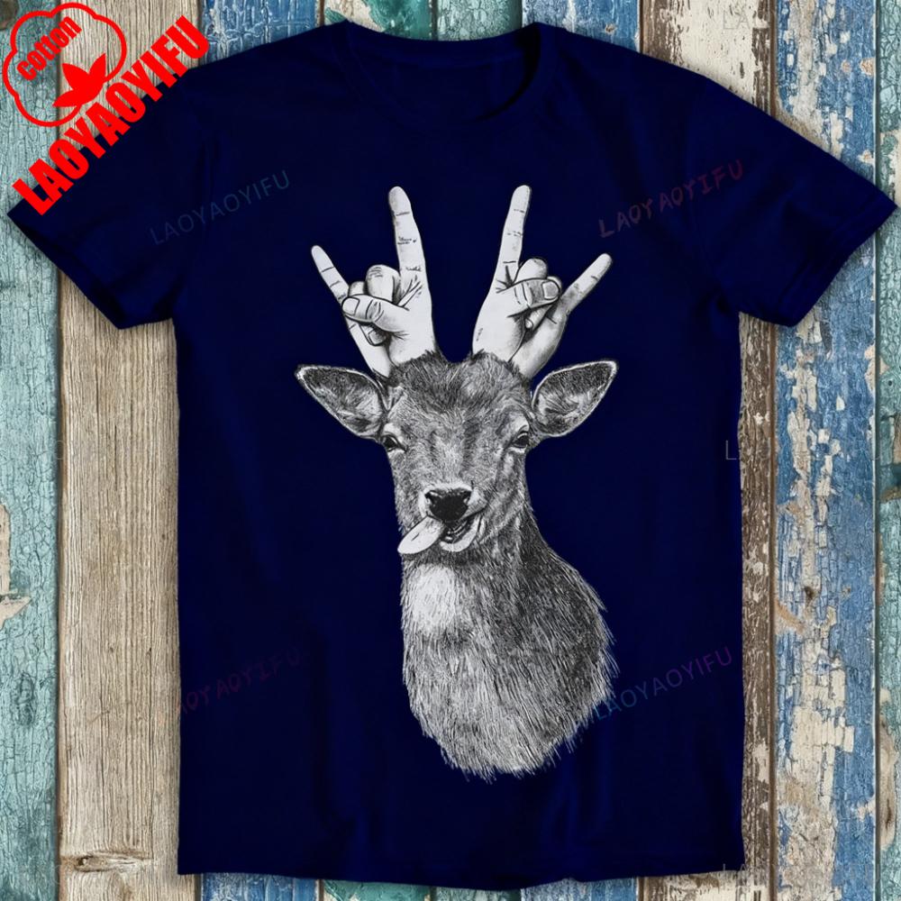 Party Deer Heavy Metal Sense of Humor Tshirt Funny Meme Tee Mens Daily Life Fashion Cotton Tops Rock Music Enthusiast Gift Shirt