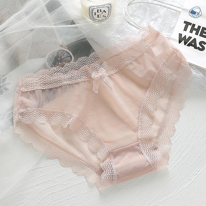 Women's Seamless Mesh Panties with Lace Edge and Bowknot