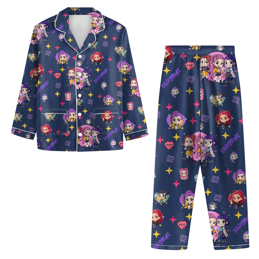 Women's 2 Piece Printed Suit Long Sleeve Button Up Top Wide Leg Pants Suit Set Pajamas Home Casual Suit