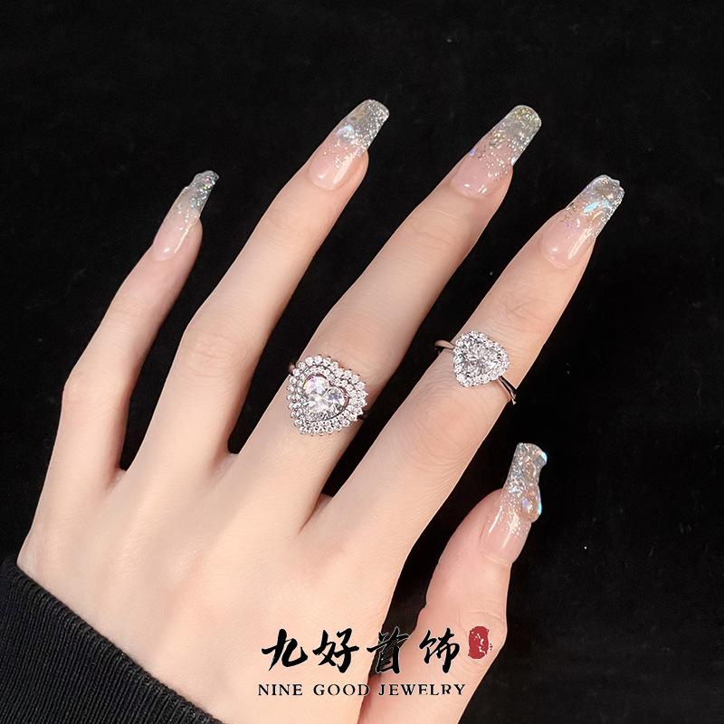 Caibao Light Luxury Main Stone Zircon High-End Sense Of Love Full Of Diamonds Simple Opening Ring Cold Wind