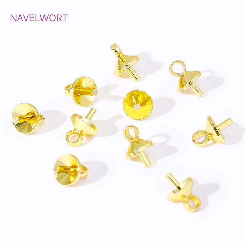 18K Gold Plated Brass Eye Pins Bail Top Drilled,Pearl Pendant Mounting Bails Connectors For DIY Jewelry Making Accessories