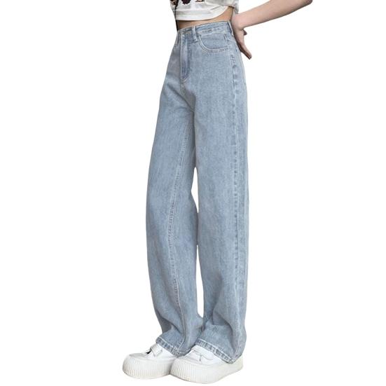 Dames Jeans Hoge Taille Knoopsluiting Ritssluiting Vintage Losse Pasvorm Zakken Rechte Wijde Pijpen Streetwear Broek Dagelijkse Draag Lange Broeken