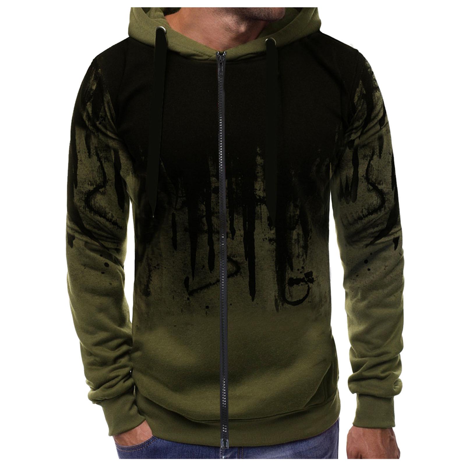 

Men s Splatter Print Zipper Hoodie - Autumn/Winter Casual Long Sleeve Jacket Medium