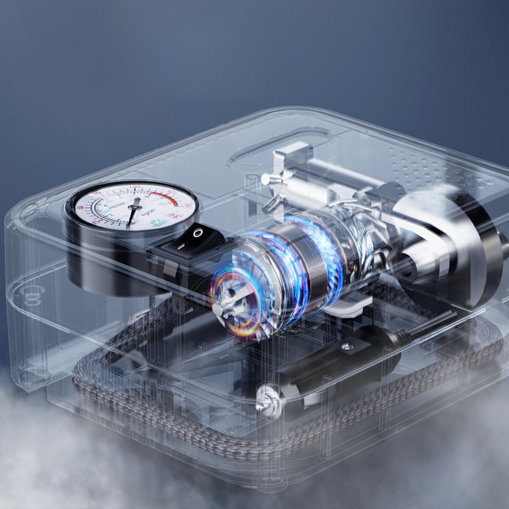 Tire Inflator Portable Air Compressor DC12V Tire Air Pump With Pointer Type Tire Pressure Gauge Emergency LED Light For Bicycle