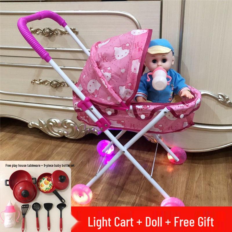 Baby Girl Doll Stroller with Light and Sound - Pretend Play Birthday Gift