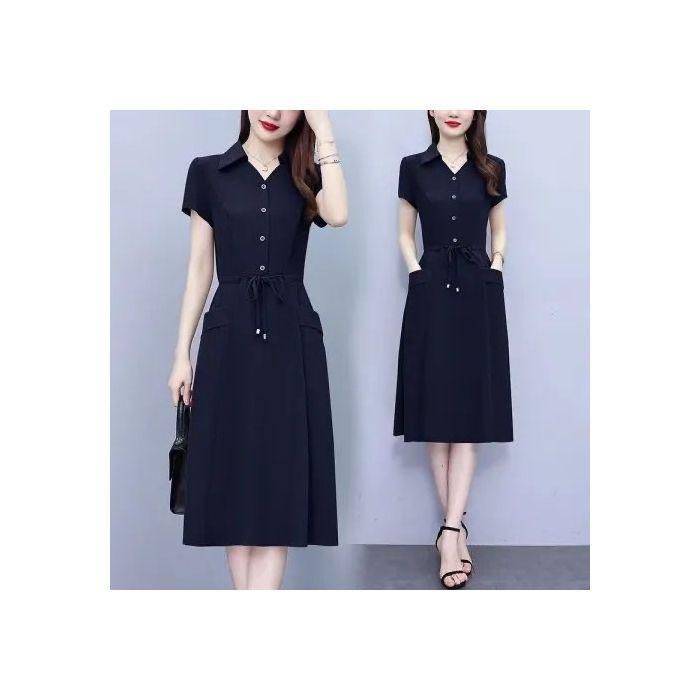 Elegant Plus-Size Short Sleeve Red Dress for Women - Waist-Slimming and Tummy-Covering Design for Middle-Aged and Elderly Ladies