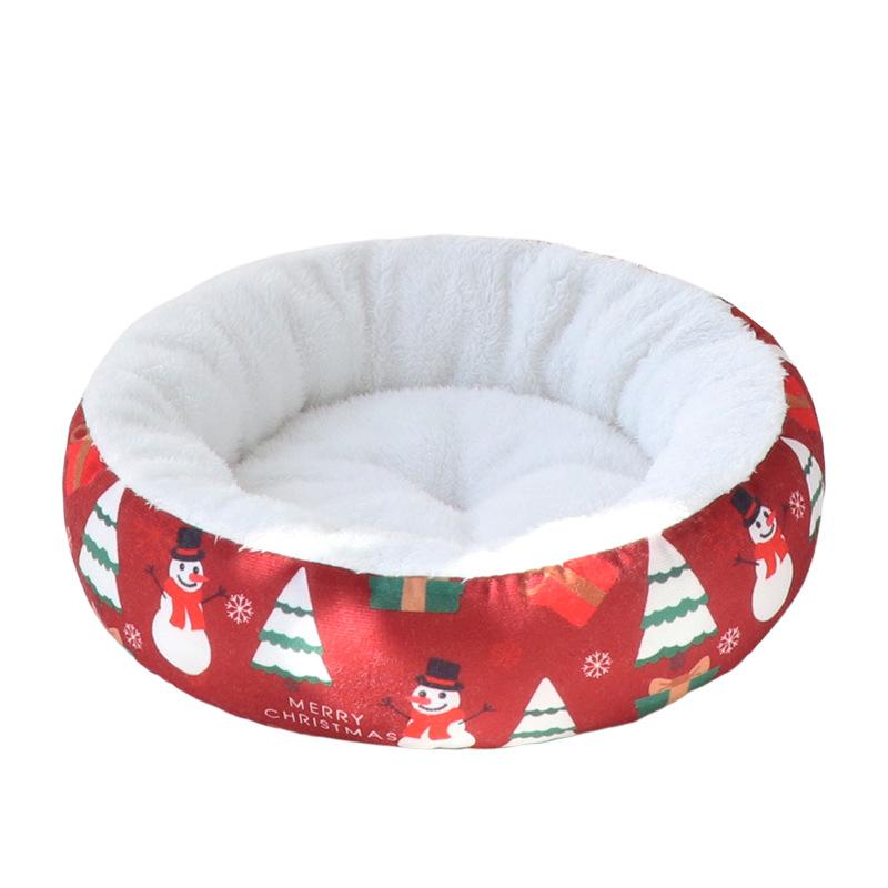 Pet Cat Dog Christmas Round Nest Pad Kennel Warm Pet Pad Warm Thickened Warm Kennel Cat Nest Dog Supplies