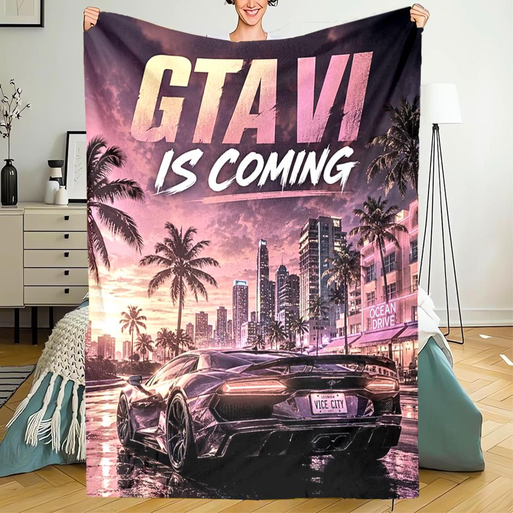 GTA 6 Theme Printed Blanket - Perfect for Couch, Bed, Travel & Outdoor Use | Machine Washable, Cozy & Durable.