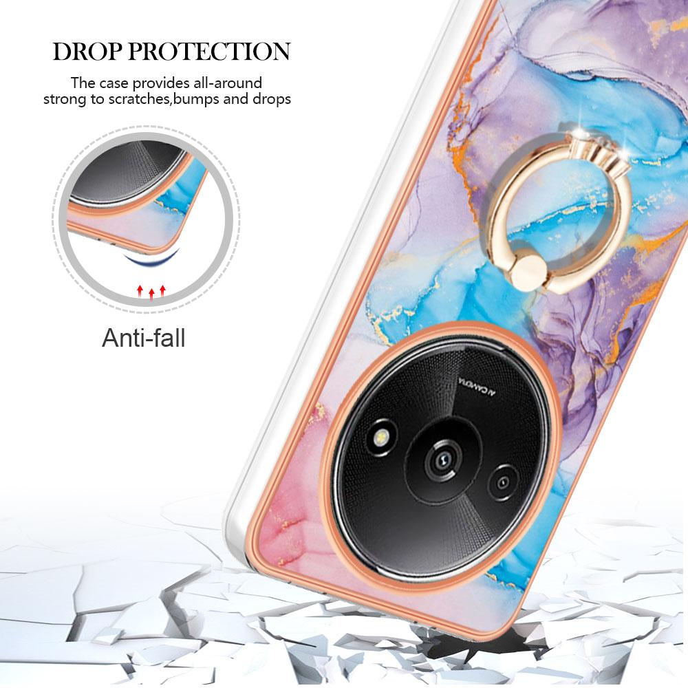 For Xiaomi Redmi A3/Poco C61 4G Case with Ring Kickstand IMD Marble Pattern TPU Back Cover