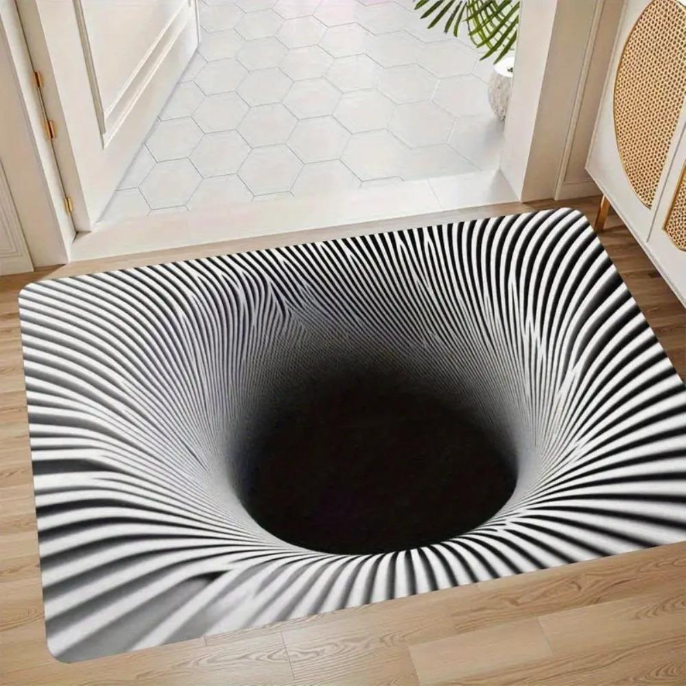 

Water-absorbing Bathroom Carpet Non-slip Bedroom Door Rug Creativity Optical Illusion Doormat Home 50×80CM чорний білий колір