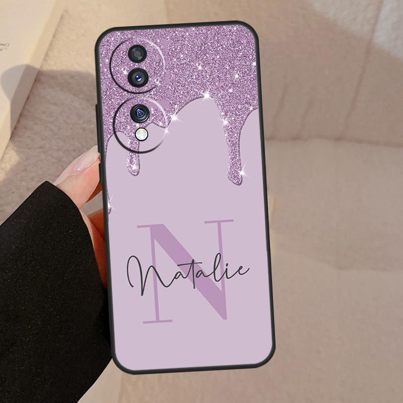 Personalisierter Name, schlanke Hülle mit flüssigem Glitzer für Honor Magic 5 Pro 50 70 90 Lite Honor 8X 9X X9b X9a X8a X7a X6a X6 X7 X8 X9 Cover