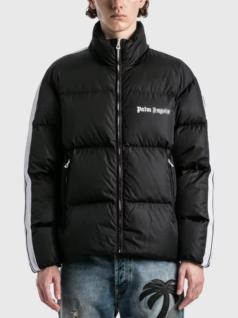 Unisex Palm Angel Striped Color Block Letter Print Stand Collar Cotton Jacket