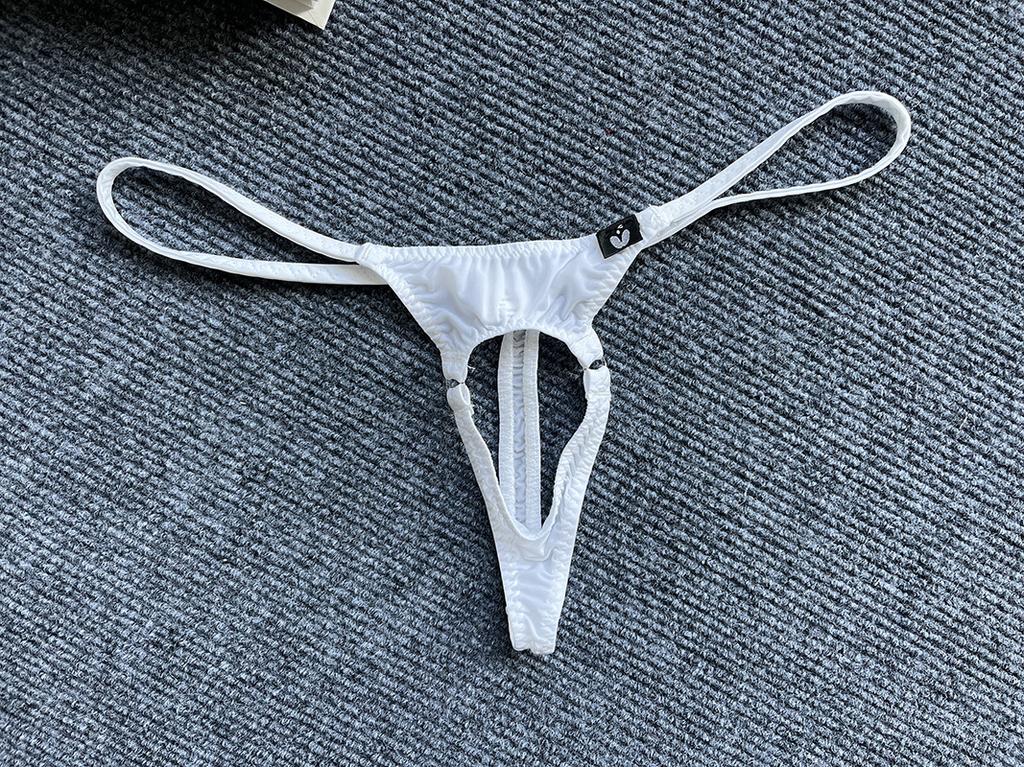 Penis Hole G-String Men Sexy Cock Ring Underwear Erotic Lingerie Low Rise T-Back Thongs Ice Silk Underpants Open Butt Panties