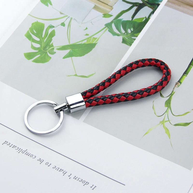 Solid Color Woven Leather Key Pendant for Men and Women - Couple's Metal Keyring Accessory