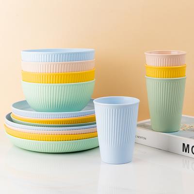 4Pcs Wheat Straw Ramen Bowl Tableware Dishes Full Tableware Of Plates Bowl Dinner Dishes Set Camping Tableware Dishes Set