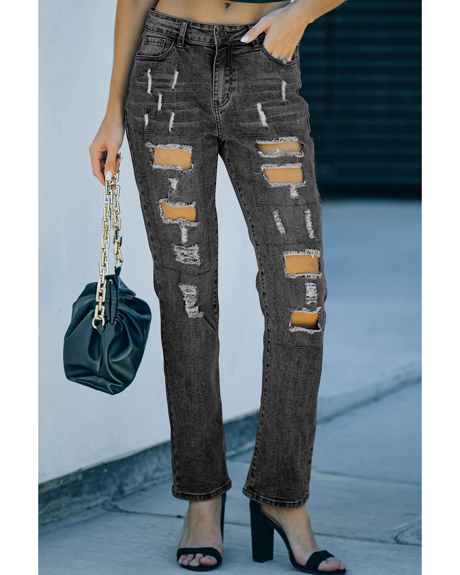 

Azura Exchange Buttoned Pockets Distressed Jeans S серый