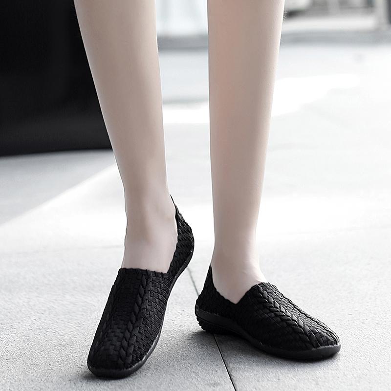 Summer Moccasin Beach Shoes Women Black Casual Weave Slip on Braided Blue Flats Sneakers Plus Size