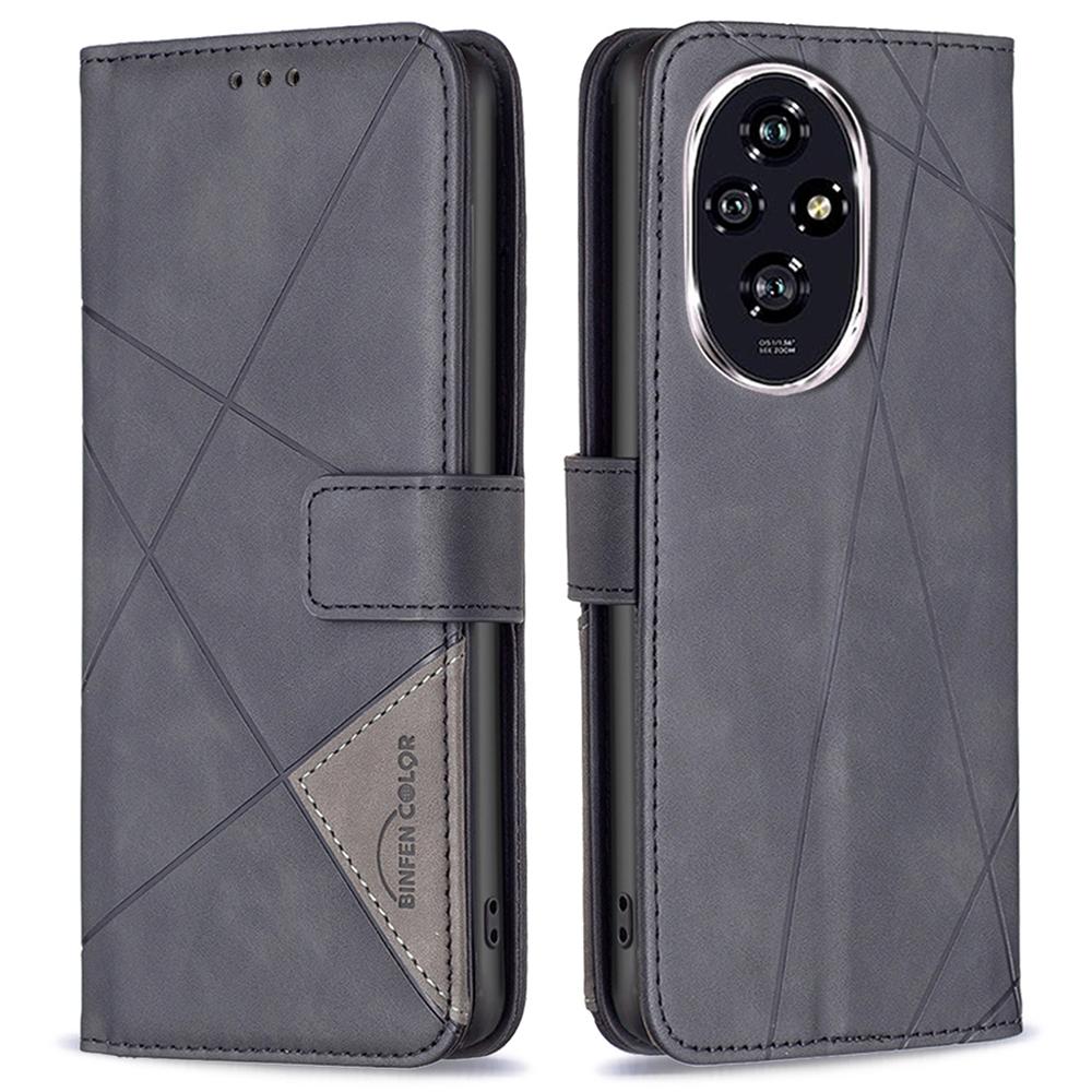 BINFEN COLOR For Honor 200 5G Phone Cases Wallet Stand Geometry Imprinted Leather Cover