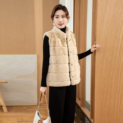 Mom's Winter Dress Imitation Mink Fleece Vest Coat New Western Middle Aged Women's Dress Your Lady Solid Color Coat Top