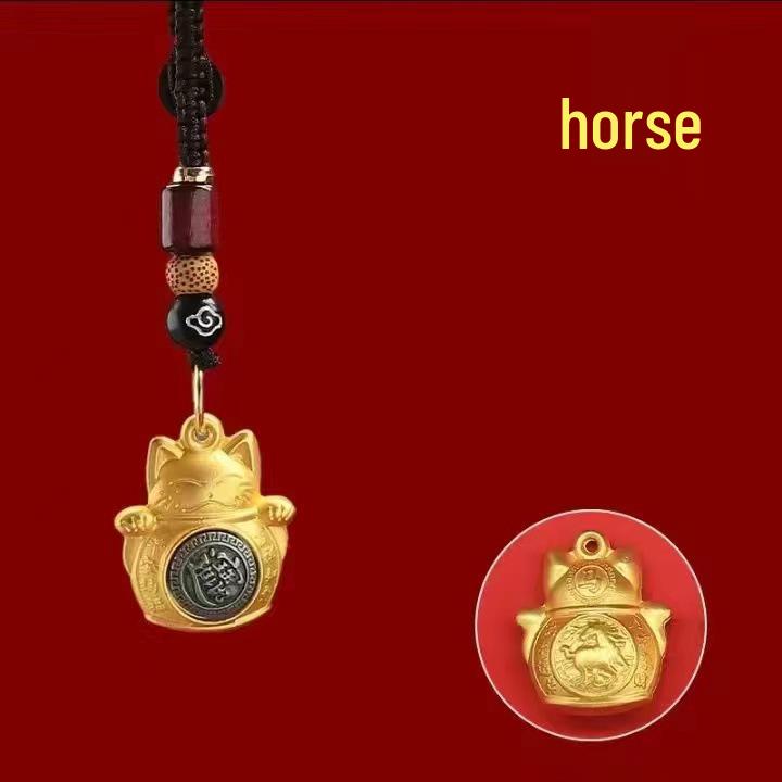 Tang Teng Zodiac Lucky Cat Keychain Pendant - Dragon, Horse, Monkey Spinner Bag Charm