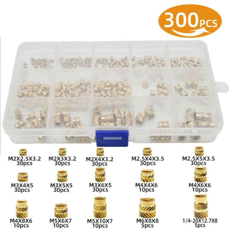 300pcs Female Thread Brass Knurled Embedment Nuts Assortment Nuts Accessories