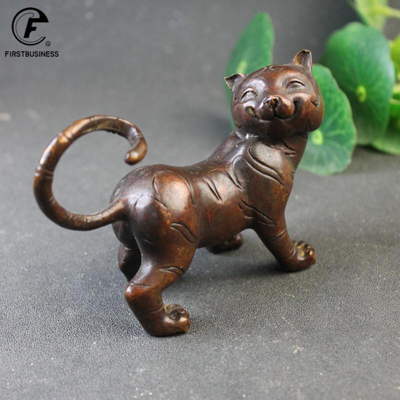 Antique Copper cat King Statue Lucky Desk Ornaments Animal Figurines BIG Tea Pets Home Feng Shui Decoration Accessories