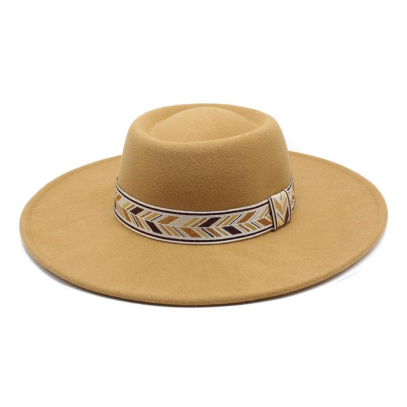 Retro Simple Solid Color Wool 9.5Cm Brim Men'S And Women'S Warm Outdoor Oval Ring Top Hat